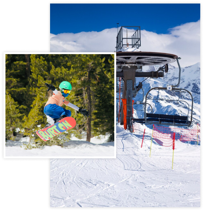 Artificial ski slope with synthetic snow surface at a snow park